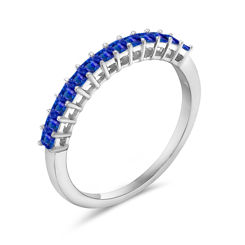 Main Image 2 of Princess-Cut Blue Sapphire Anniversary Band in 10K White Gold