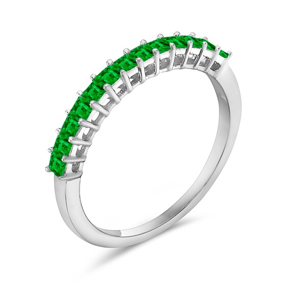Princess-Cut Emerald Anniversary Band in 10K White Gold