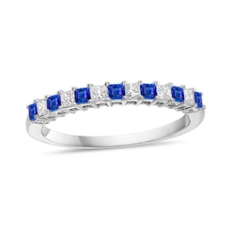Princess-Cut Blue Sapphire and 1/5 CT. T.W. Princess-Cut Diamond Alternating Anniversary Band in 10K White Gold