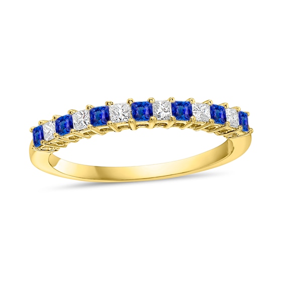 Princess-Cut Blue Sapphire and 1/5 CT. T.w. Princess-Cut Diamond Alternating Anniversary Band in 10K Gold