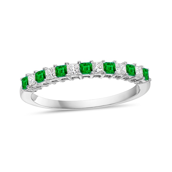 Princess-Cut Emerald and 1/5 CT. T.w. Princess-Cut Diamond Alternating Anniversary Band in 10K White Gold