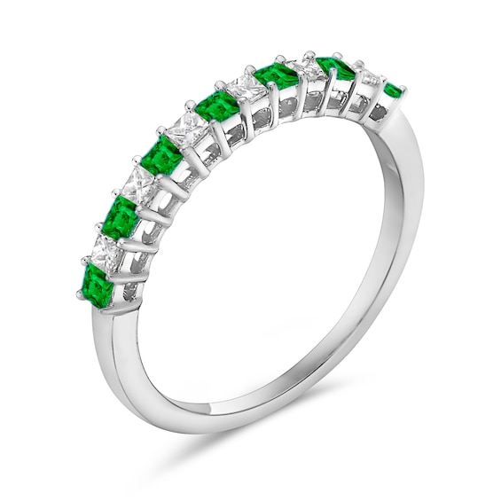 Princess-Cut Emerald and 1/5 CT. T.w. Princess-Cut Diamond Alternating Anniversary Band in 10K White Gold