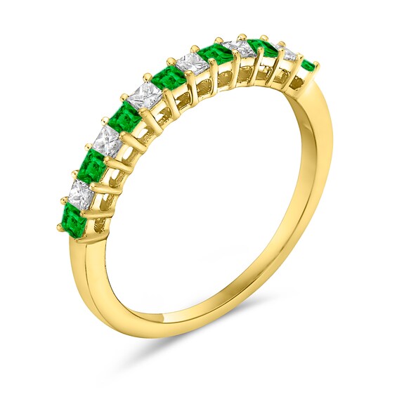 Princess-Cut Emerald and 1/5 CT. T.w. Princess-Cut Diamond Alternating Anniversary Band in 10K Gold