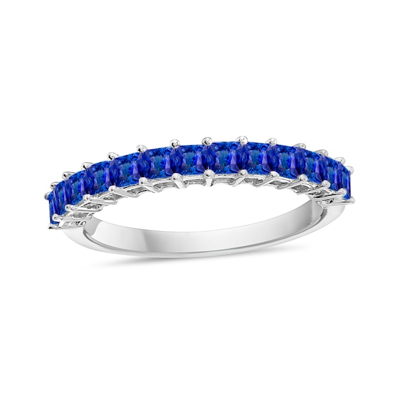 Princess-Cut Blue Sapphire Anniversary Band in 10K White Gold