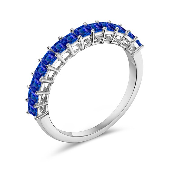 Princess-Cut Blue Sapphire Anniversary Band in 10K White Gold