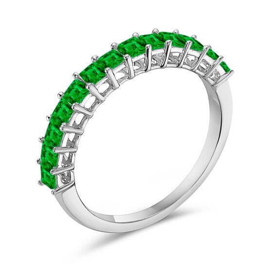 Princess-Cut Emerald Anniversary Band in 10K White Gold