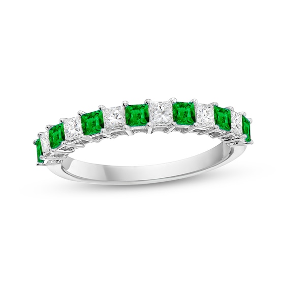 Princess-Cut Emerald and 3/8 CT. T.w. Princess-Cut Diamond Alternating Anniversary Band in 10K White Gold
