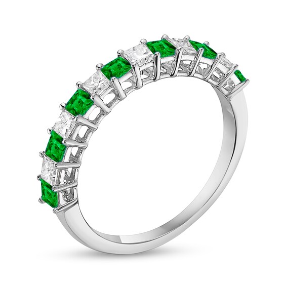 Princess-Cut Emerald and 3/8 CT. T.w. Princess-Cut Diamond Alternating Anniversary Band in 10K White Gold