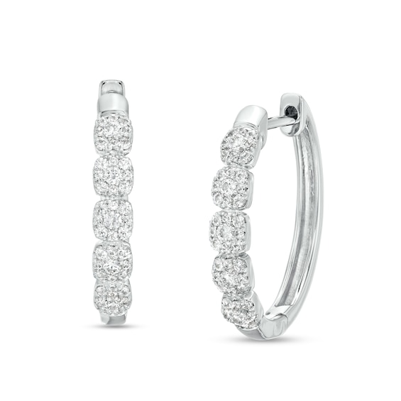 1/2 CT. T.w. Cushion-Shaped Multi-Diamond Oval Hoop Earrings in 10K White Gold