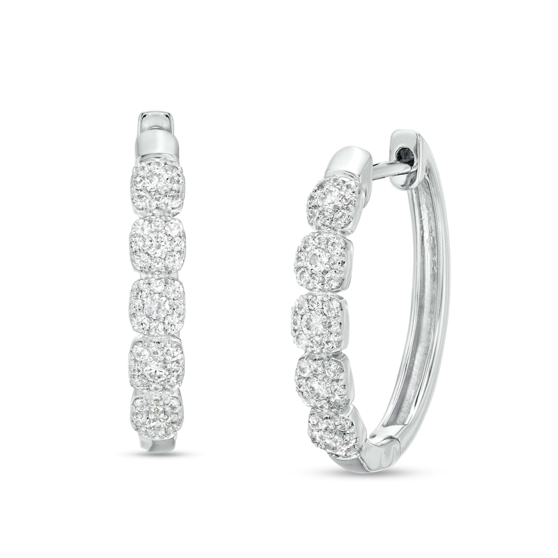 Main Image 1 of 1/2 CT. T.W. Cushion-Shaped Multi-Diamond Oval Hoop Earrings in 10K White Gold