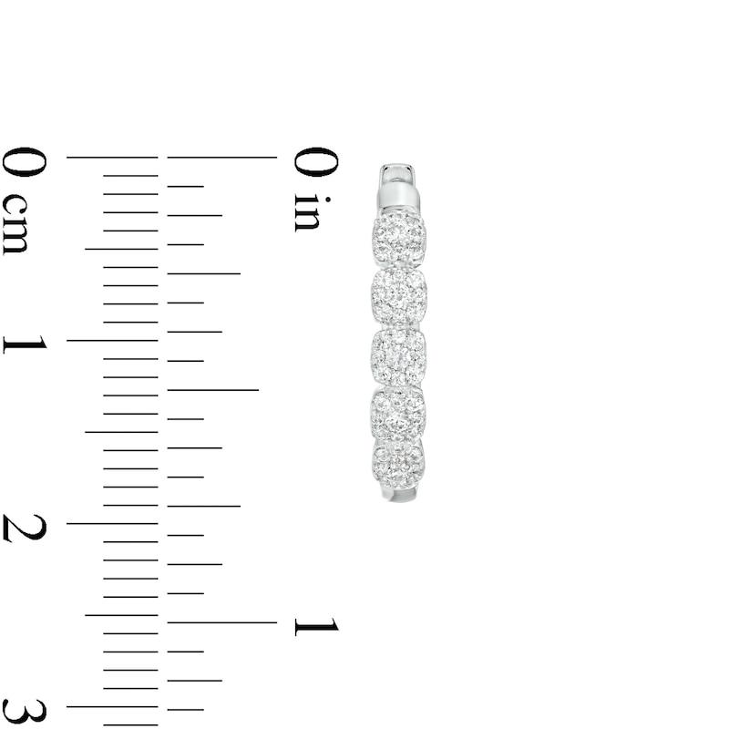 Main Image 2 of 1/2 CT. T.W. Cushion-Shaped Multi-Diamond Oval Hoop Earrings in 10K White Gold