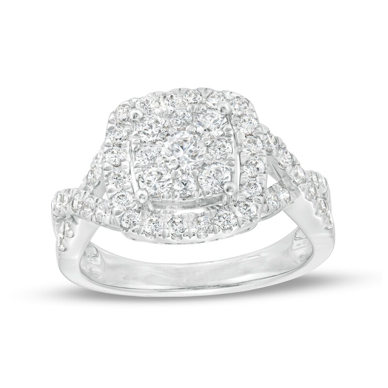 Main Image 1 of 1 CT. T.W. Cushion-Shaped Multi-Diamond Frame Twist Shank Ring in 10K White Gold
