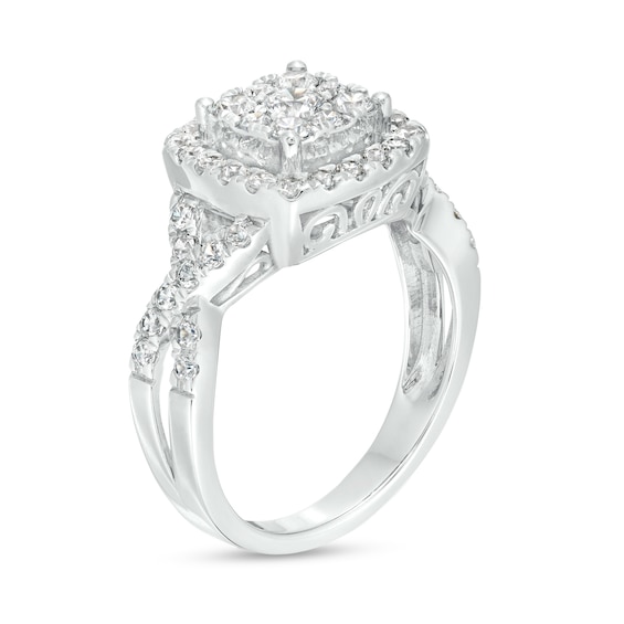 1 CT. T.w. Cushion-Shaped Multi-Diamond Frame Twist Shank Ring in 10K White Gold