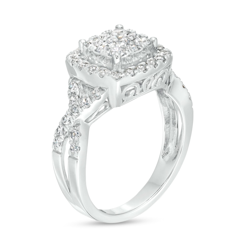 Main Image 2 of 1 CT. T.W. Cushion-Shaped Multi-Diamond Frame Twist Shank Ring in 10K White Gold
