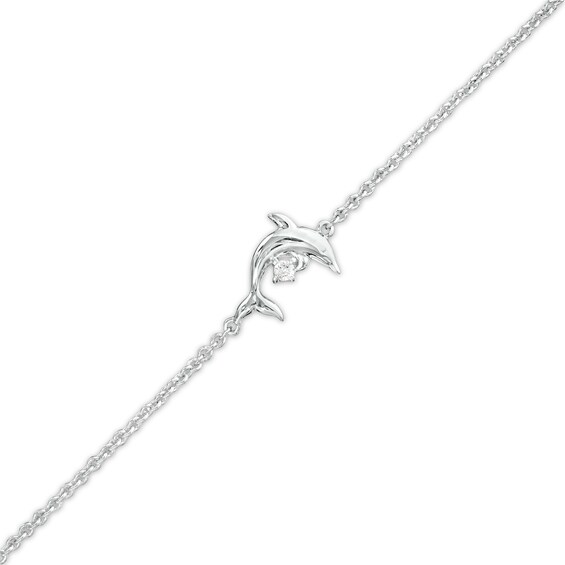 1/20 CT. T.w. Diamond Dolphin Station Anklet in Sterling Silver â 10"