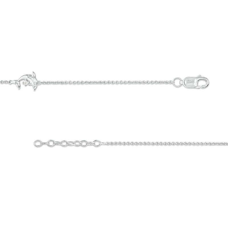 Main Image 2 of 1/20 CT. T.W. Diamond Dolphin Station Anklet in Sterling Silver – 10"