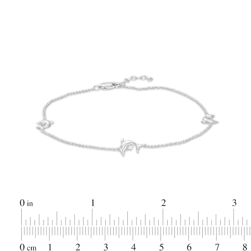Main Image 3 of 1/20 CT. T.W. Diamond Dolphin Station Anklet in Sterling Silver – 10"