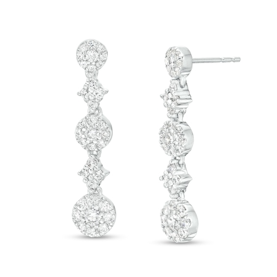1 CT. T.w. Multi-Diamond Alternating Drop Earrings in 10K White Gold