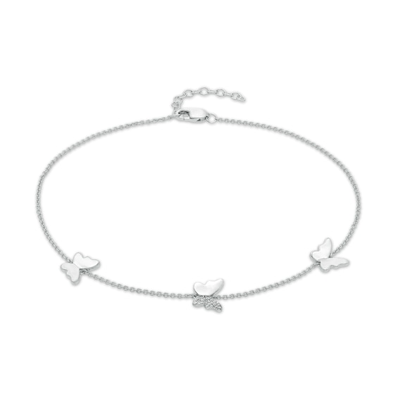 1/20 CT. T.w. Diamond Station Butterfly Anklet in Sterling Silver â 10"