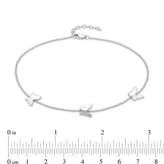 1/20 CT. T.w. Diamond Station Butterfly Anklet in Sterling Silver â 10"