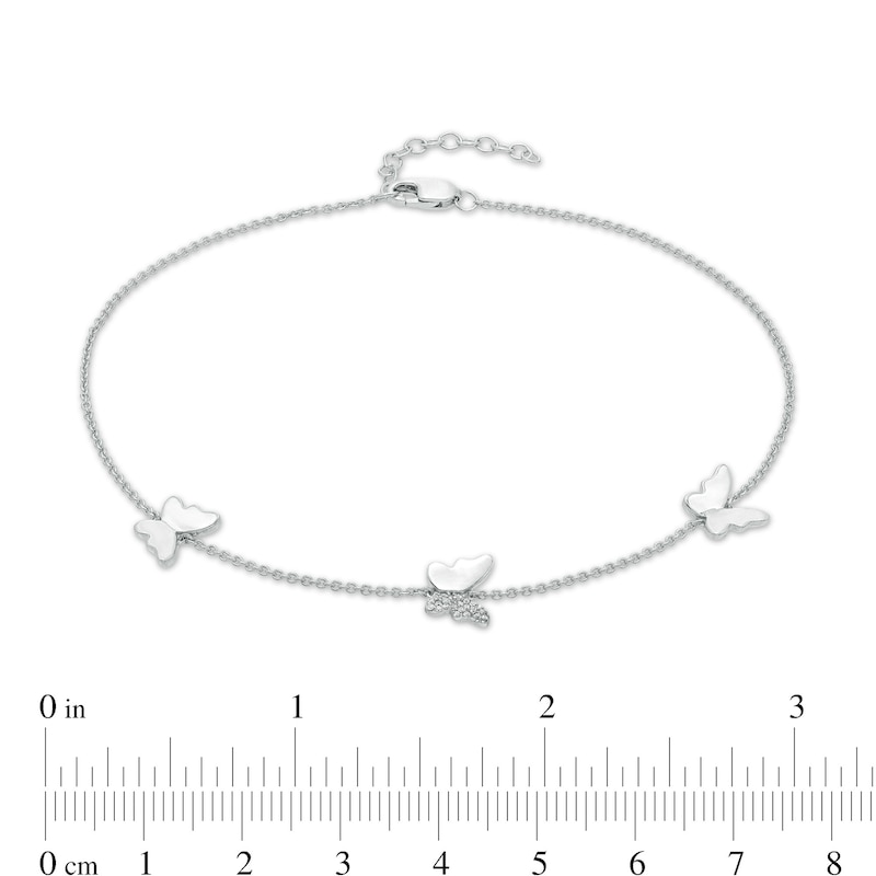 1/20 CT. T.W. Diamond Station Butterfly Anklet in Sterling Silver – 10"