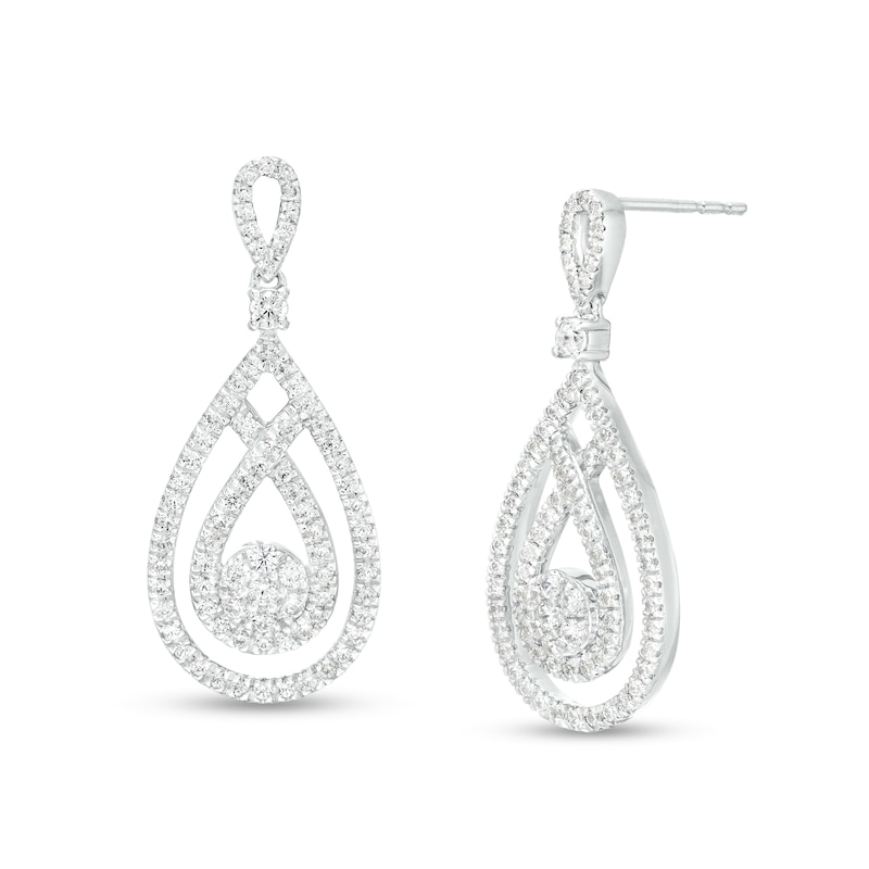 Main Image 1 of 1 CT. T.W. Multi-Diamond Loop Teardrop Drop Earrings in 10K White Gold