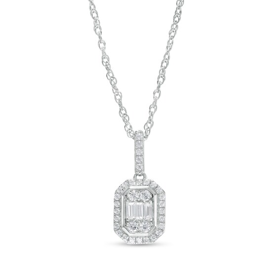 1/4 CT. T.w. Emerald-Shaped Multi-Diamond Frame Pendant in 10K White Gold