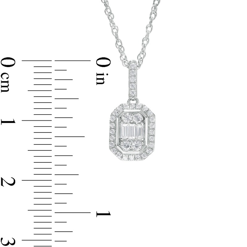 Main Image 3 of 1/4 CT. T.W. Emerald-Shaped Multi-Diamond Frame Pendant in 10K White Gold