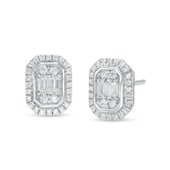 1/3 CT. T.w. Emerald-Shaped Multi-Diamond Frame Stud Earrings in 10K White Gold