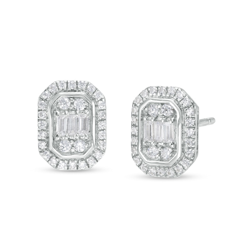 Main Image 1 of 1/3 CT. T.W. Emerald-Shaped Multi-Diamond Frame Stud Earrings in 10K White Gold