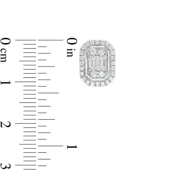 1/3 CT. T.w. Emerald-Shaped Multi-Diamond Frame Stud Earrings in 10K White Gold