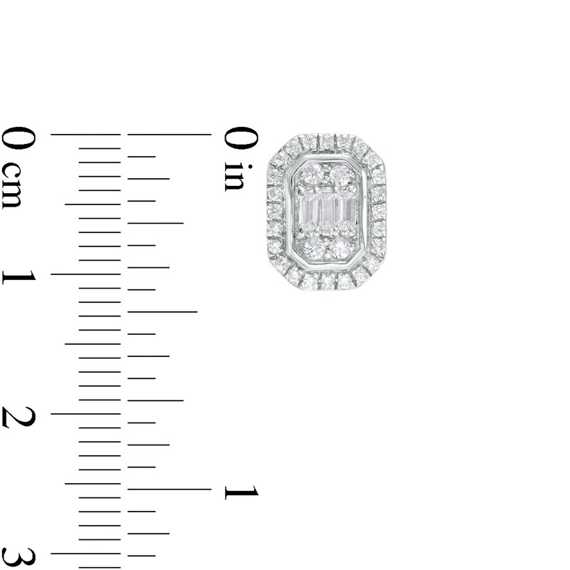 Main Image 3 of 1/3 CT. T.W. Emerald-Shaped Multi-Diamond Frame Stud Earrings in 10K White Gold