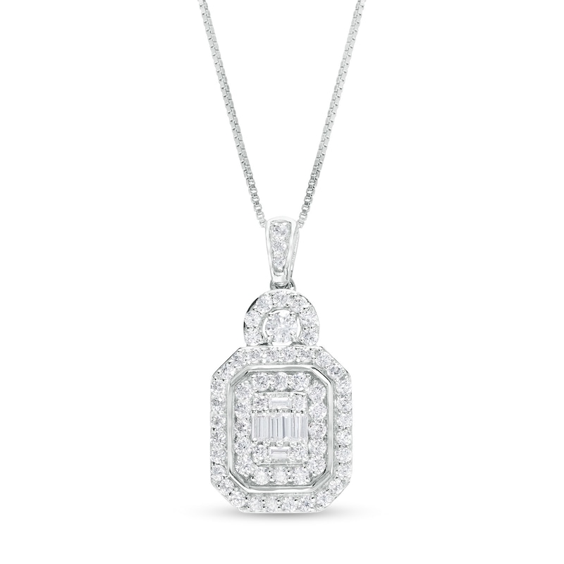 Main Image 1 of 1 CT. T.W. Emerald-Shaped Multi-Diamond Frame Pendant in 10K White Gold