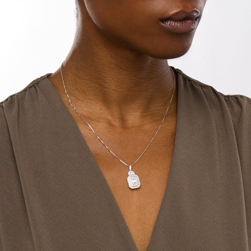 Main Image 2 of 1 CT. T.W. Emerald-Shaped Multi-Diamond Frame Pendant in 10K White Gold