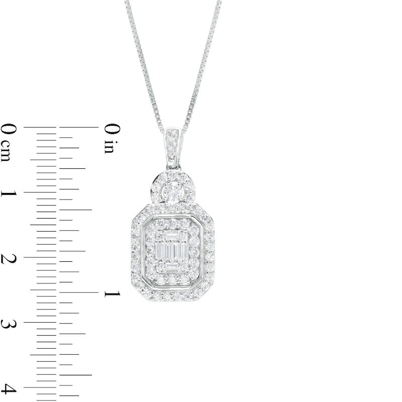 Main Image 3 of 1 CT. T.W. Emerald-Shaped Multi-Diamond Frame Pendant in 10K White Gold