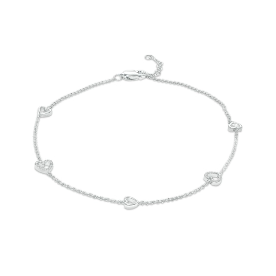 1/10 CT. T.w. Diamond Open Heart Station Anklet in Sterling Silver â 10"