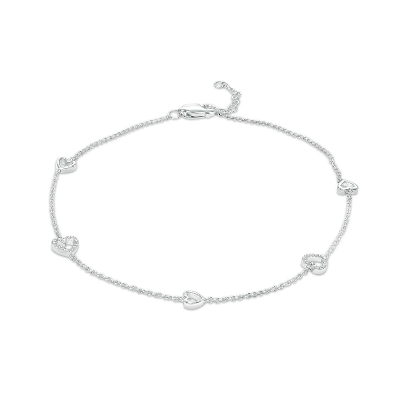 Main Image 1 of 1/10 CT. T.W. Diamond Open Heart Station Anklet in Sterling Silver – 10"