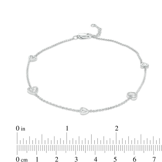 1/10 CT. T.w. Diamond Open Heart Station Anklet in Sterling Silver â 10"