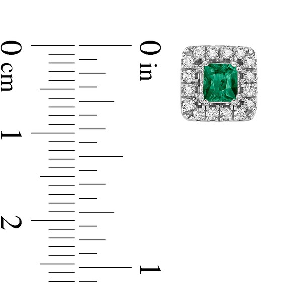 4.0mm Princess-Cut Emerald and 1/2 CT. T.w. Diamond Frame Stud Earrings in 10K White Gold