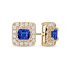 Thumbnail Image 1 of 4.0mm Princess-Cut Blue Sapphire and 1/2 CT. T.W. Diamond Frame Stud Earrings in 10K Gold