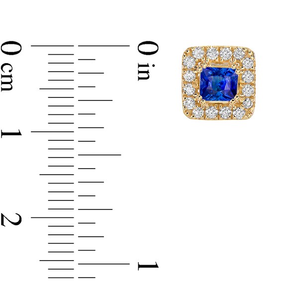 4.0mm Princess-Cut Blue Sapphire and 1/2 CT. T.w. Diamond Frame Stud Earrings in 10K Gold