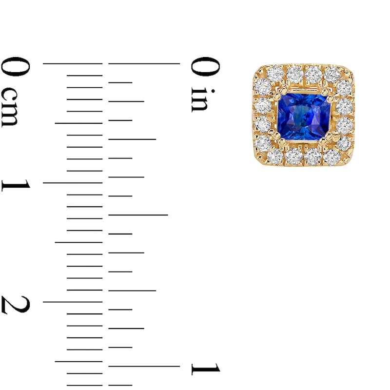 4.0mm Princess-Cut Blue Sapphire and 1/2 CT. T.W. Diamond Frame Stud Earrings in 10K Gold