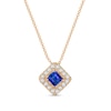 Thumbnail Image 0 of 4.0mm Princess-Cut Blue Sapphire and 1/4 CT. T.W. Diamond Frame Tilted Pendant in 10K Gold