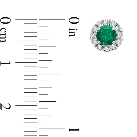 4.0mm Emerald and 1/3 CT. T.w. Diamond Frame Stud Earrings in 10K White Gold