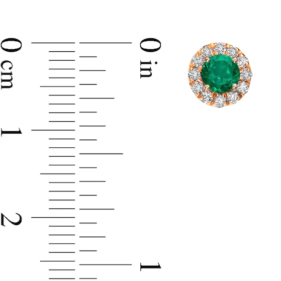 4.0mm Emerald and 1/3 CT. T.w. Diamond Frame Stud Earrings in 10K Rose Gold