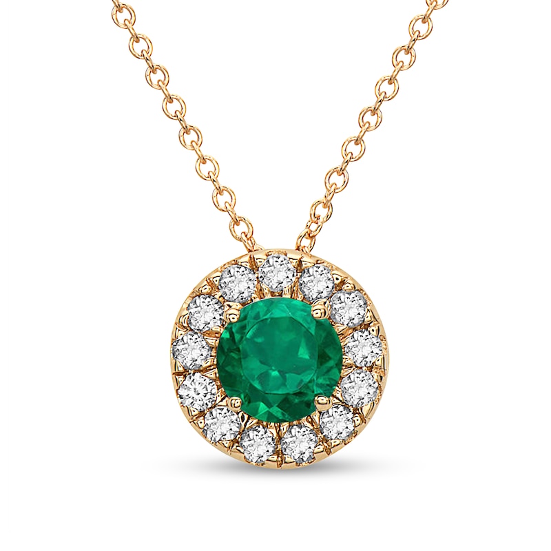 4.0mm Emerald and 1/4 CT. T.W. Diamond Frame Pendant in 10K Gold