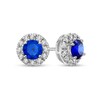 Thumbnail Image 1 of 4.0mm Blue Sapphire and 1/3 CT. T.W. Diamond Frame Stud Earrings in 10K White Gold