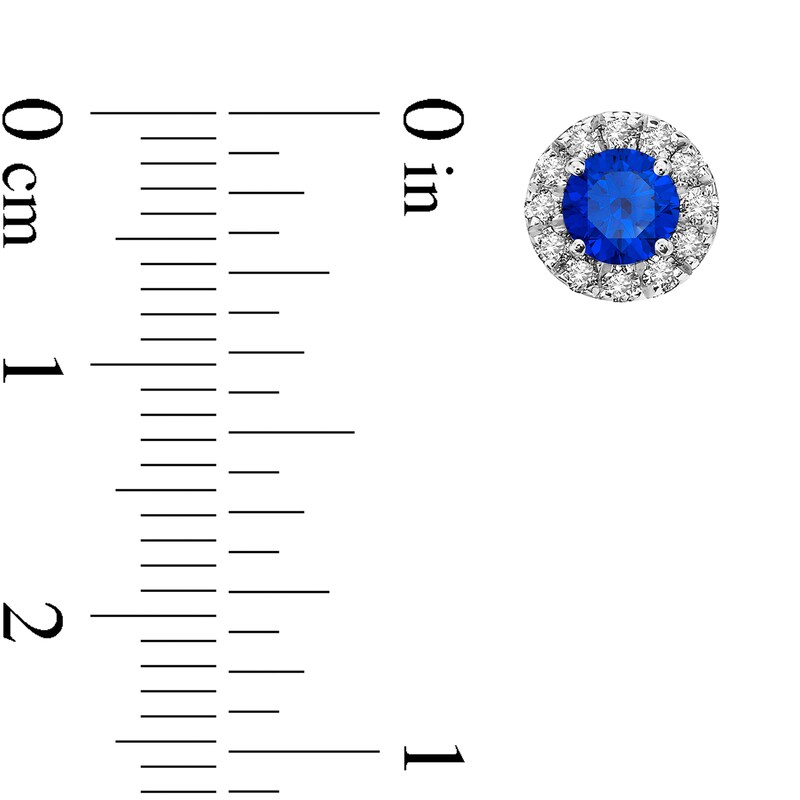 Main Image 2 of 4.0mm Blue Sapphire and 1/3 CT. T.W. Diamond Frame Stud Earrings in 10K White Gold