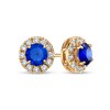 Thumbnail Image 1 of 4.0mm Blue Sapphire and 1/3 CT. T.W. Diamond Frame Stud Earrings in 10K Gold