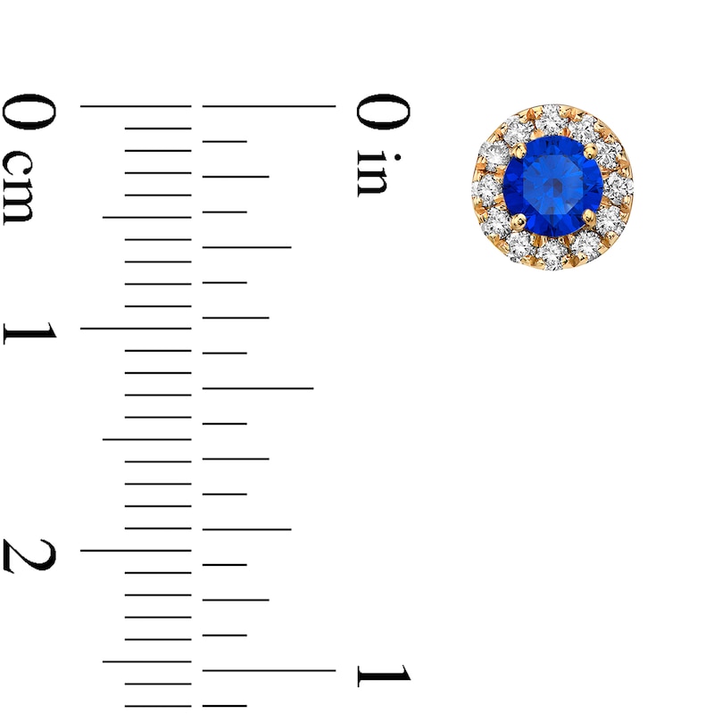 Main Image 2 of 4.0mm Blue Sapphire and 1/3 CT. T.W. Diamond Frame Stud Earrings in 10K Gold